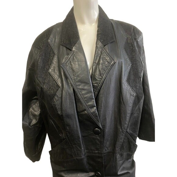Winlit Black Leather Trench Coat With Suede Trim Size XS Read - Picture 10 of 12